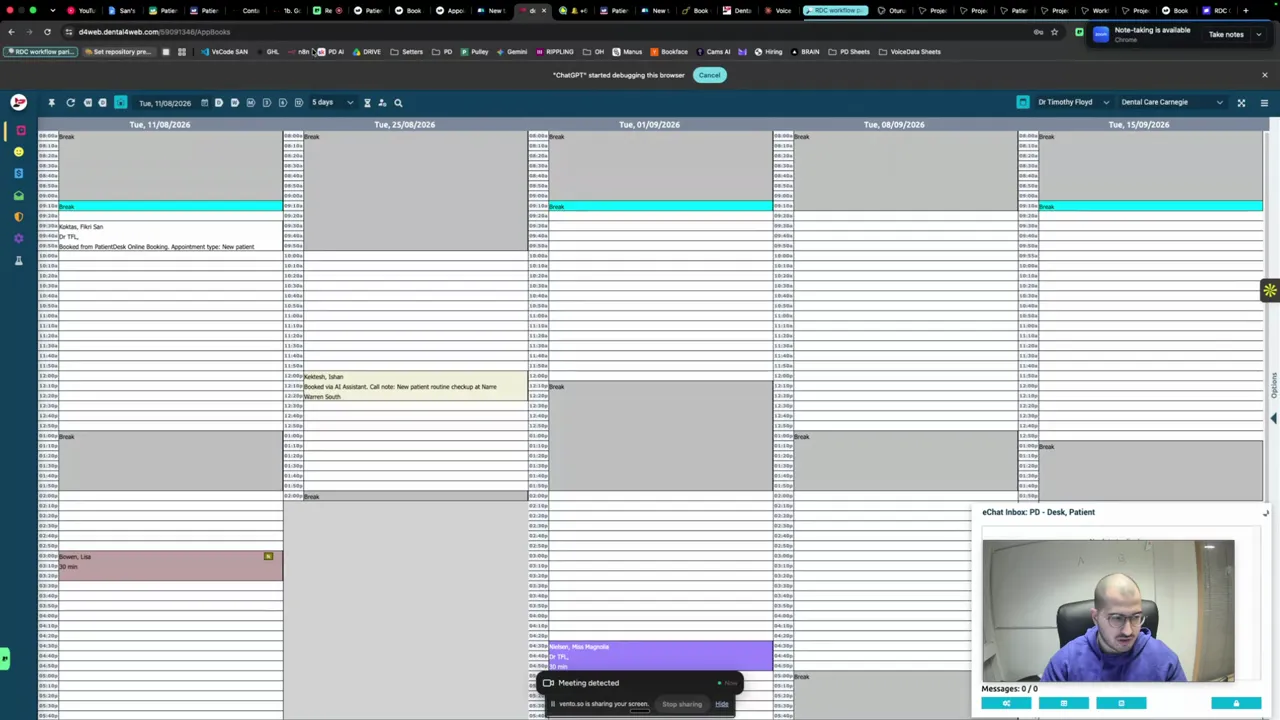 Patientdesk AI receptionist booking a patient into Dental4Windows